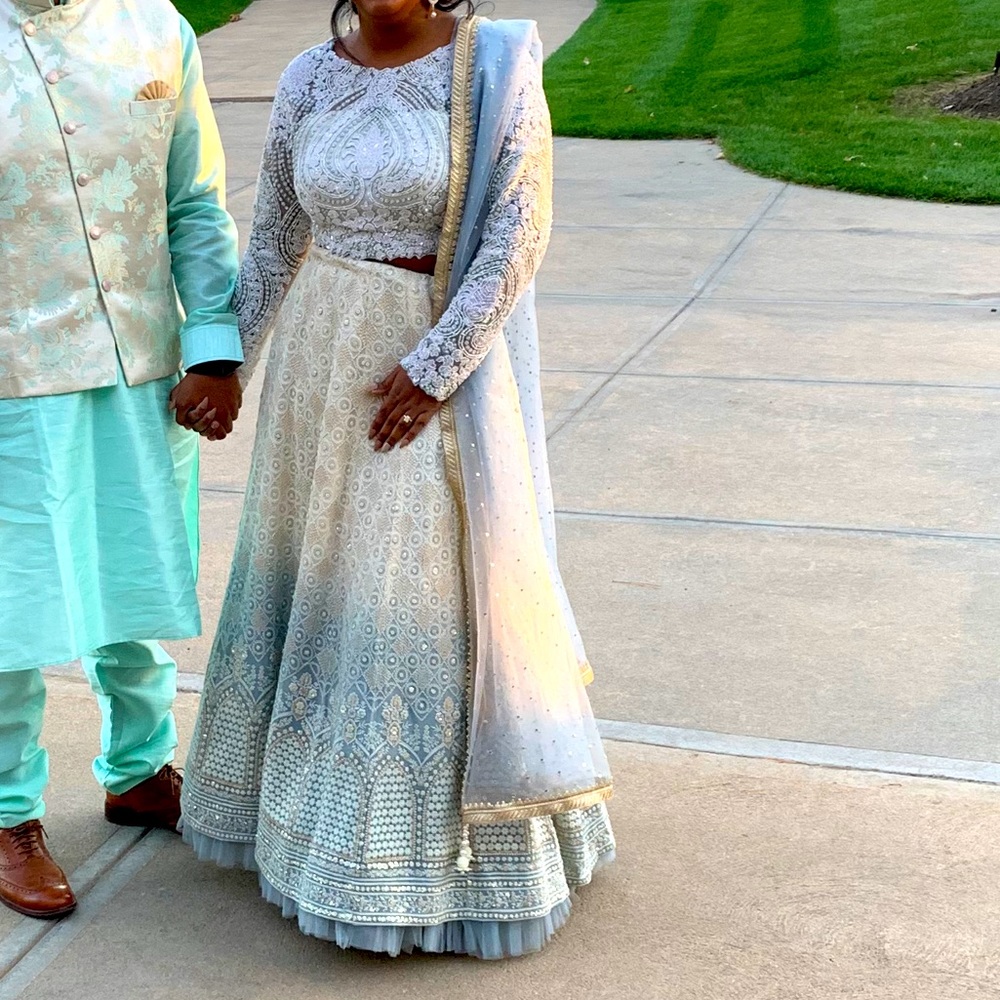 Pastel blue and cream lehenga
